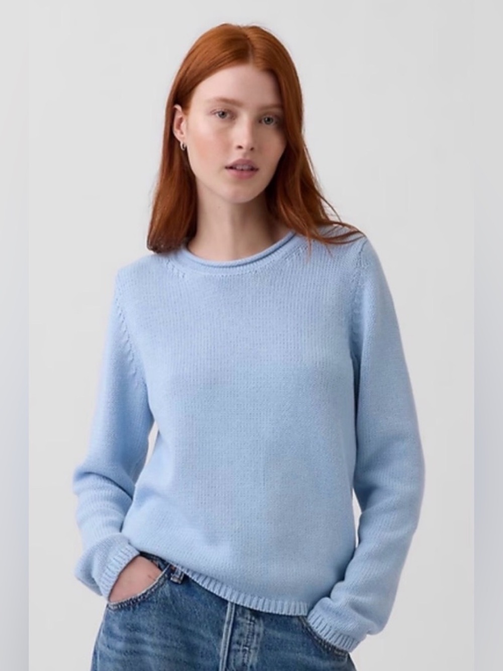 GAP Women's Light Blue 100% Cotton Crewneck Sweater, M